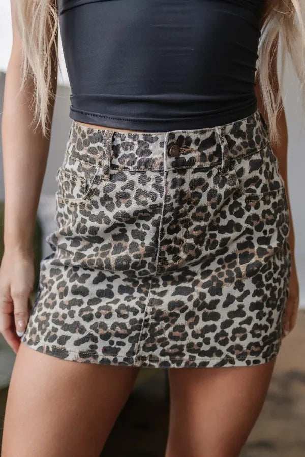 Leopard Denim Mini Skirt - Trendsi - Flyclothing LLC