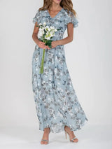 Floral V-Neck Flutter Sleeve Maxi Dress - Trendsi - Flyclothing LLC