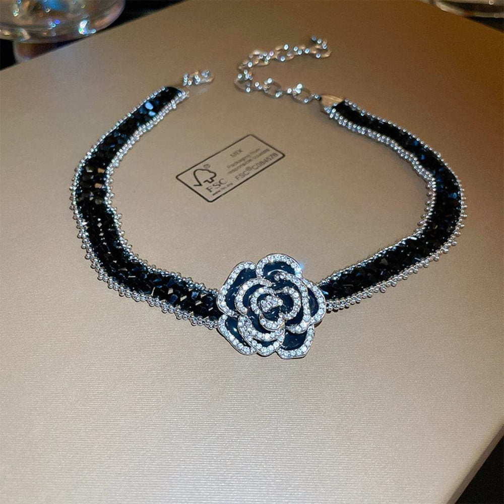 Alloy Crystal Rose Necklace - Trendsi - Flyclothing LLC