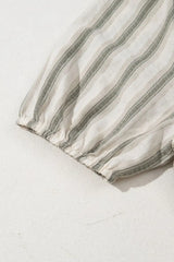 Stripe Frilled Tie Neck Short Sleeve Blouse - Trendsi - Flyclothing LLC