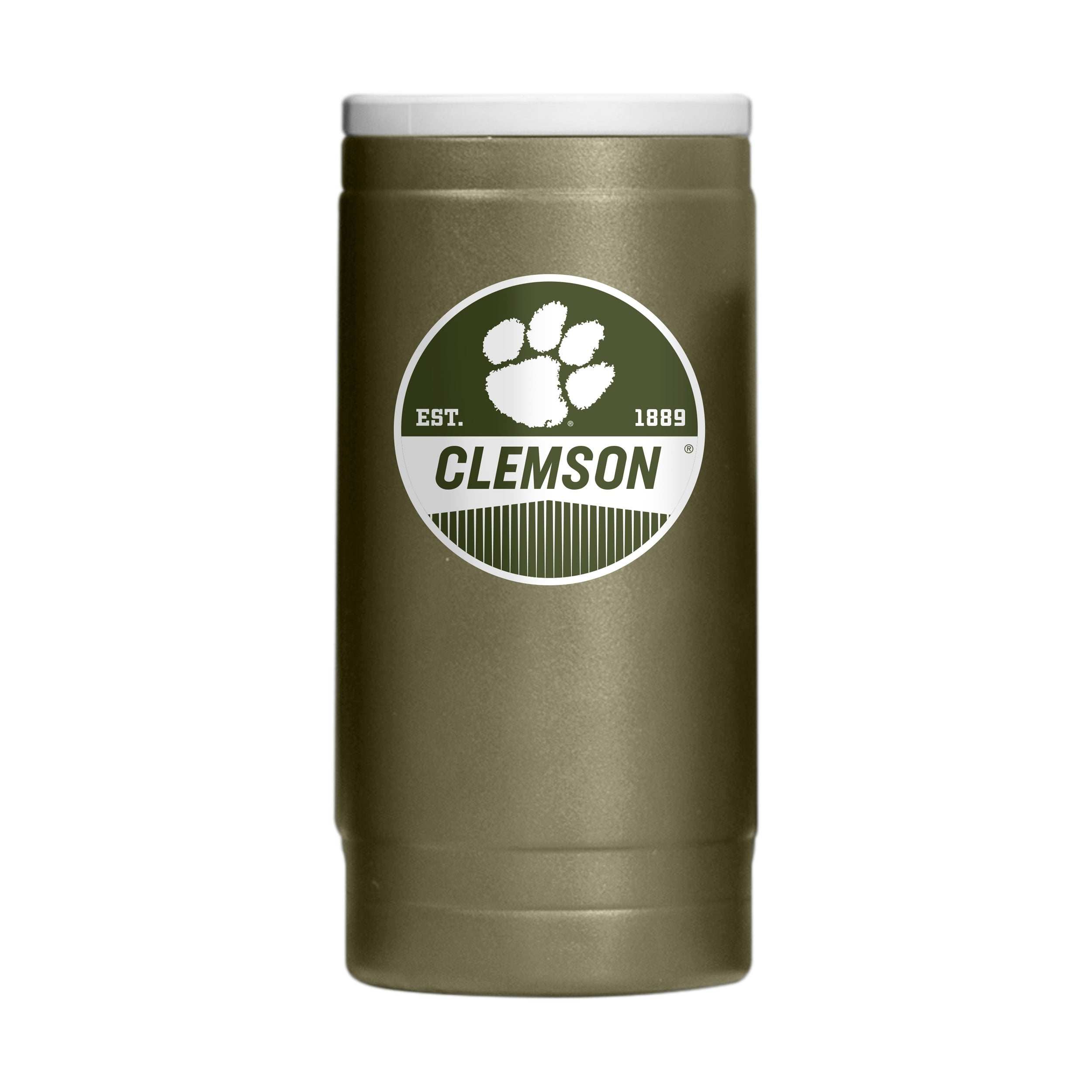 Clemson Badge Powder Coat Slim Can Coolie - Logo Brands - Flyclothing LLC