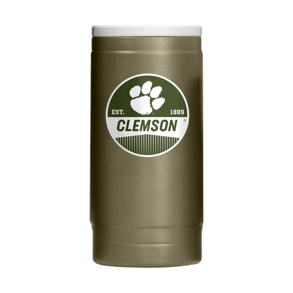 Clemson Badge Powder Coat Slim Can Coolie - Logo Brands - Flyclothing LLC