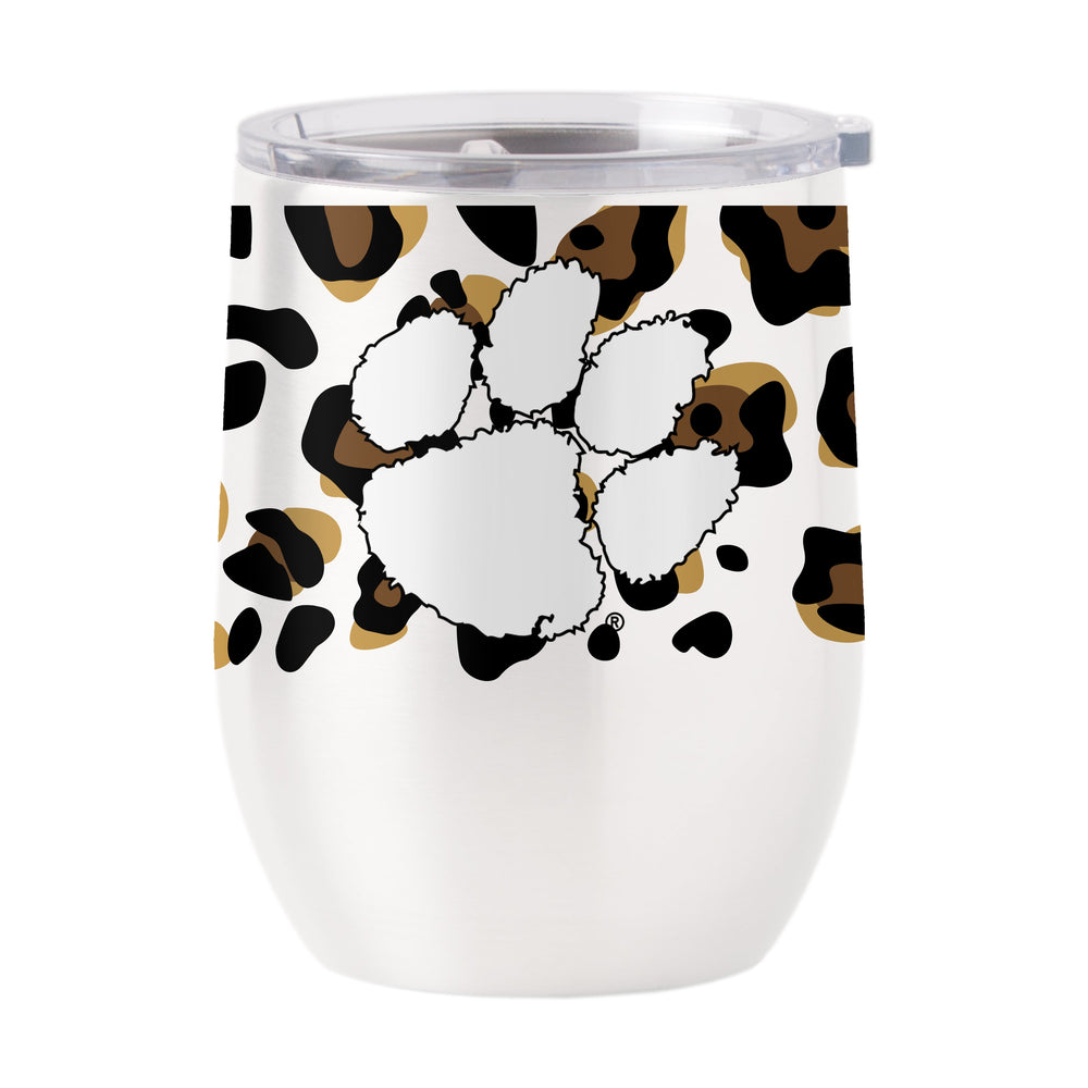 Clemson 16oz Neutral Leopard Stainless Curved Beverage