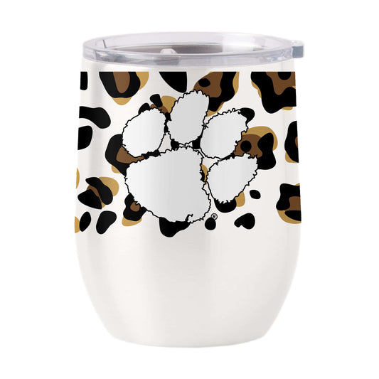 Clemson 16oz Neutral Leopard Stainless Curved Beverage - Logo Brands - Flyclothing LLC
