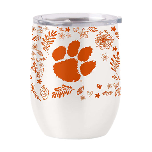 Clemson 16oz Botanical Stainless Curved Beverage - Logo Brands - Flyclothing LLC