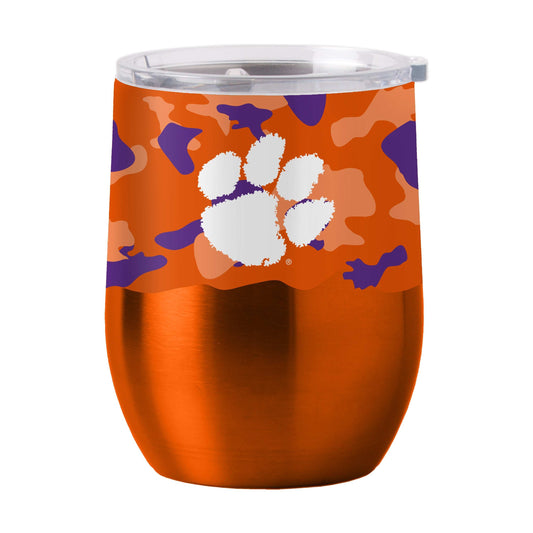 Clemson 16oz Camo Stainless Curved Beverage - Logo Brands - Flyclothing LLC
