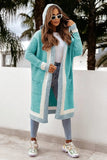 Pocketed Contrast Long Sleeve Hooded Cardigan - Trendsi