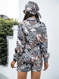 Printed Button Up Long Sleeve Shirt and Shorts Set - Trendsi - Flyclothing LLC