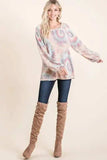 BiBi Brushed Tie Dye Print Top with Puff Sleeves - Trendsi - Flyclothing LLC