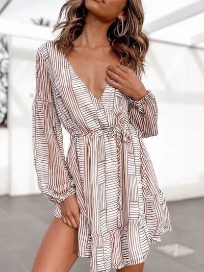 Cutout Back Surplice Long Sleeve Dress - Trendsi