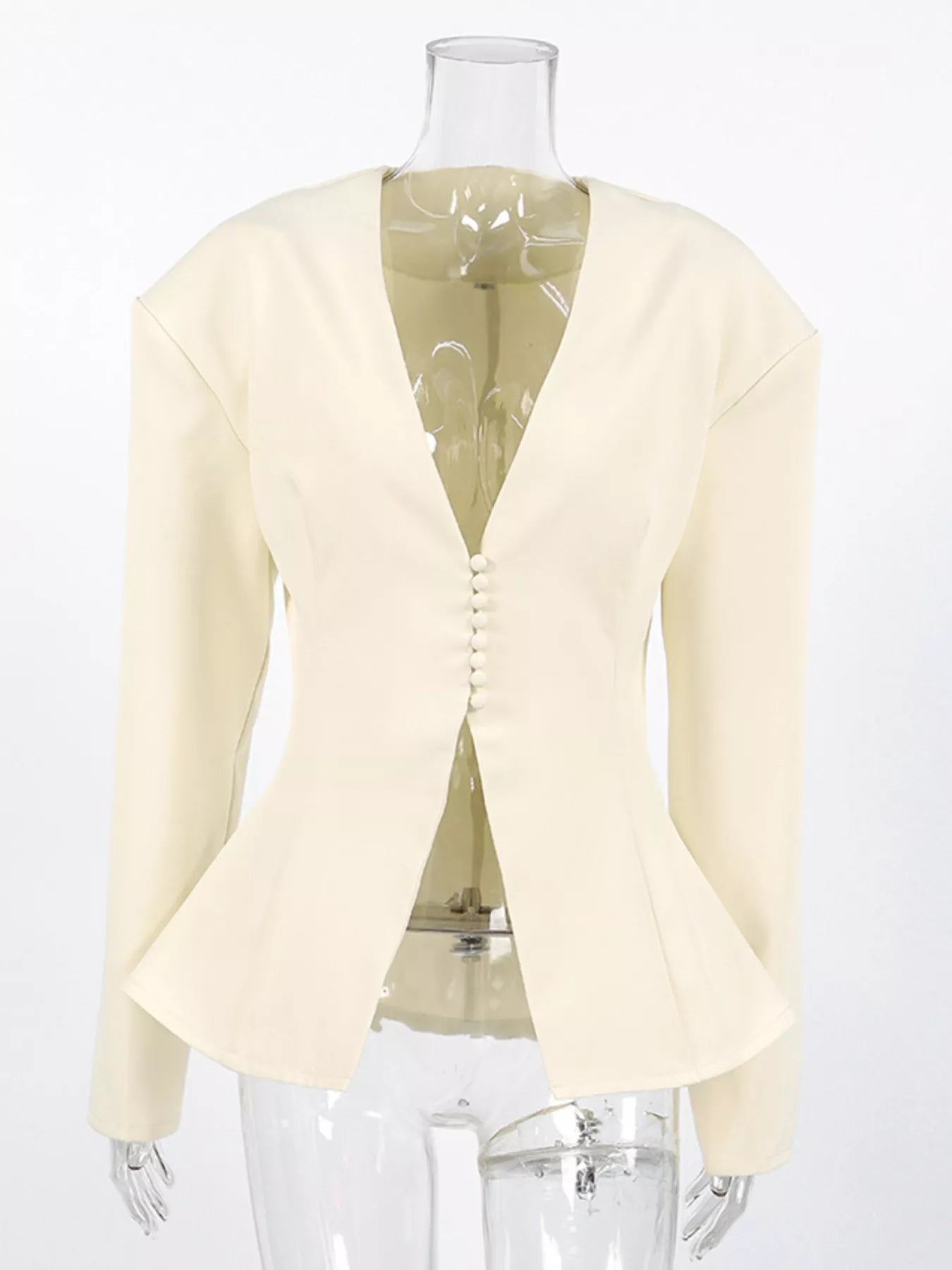 V-Neck Button-Up Blazer with Structured Shoulders - Trendsi - Flyclothing LLC