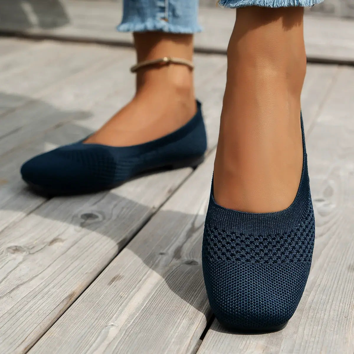 Square Toe Solid Color Mesh Slip-Ons - Trendsi - Flyclothing LLC