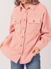 Button Up Long Sleeve Corduroy Jacket - Trendsi