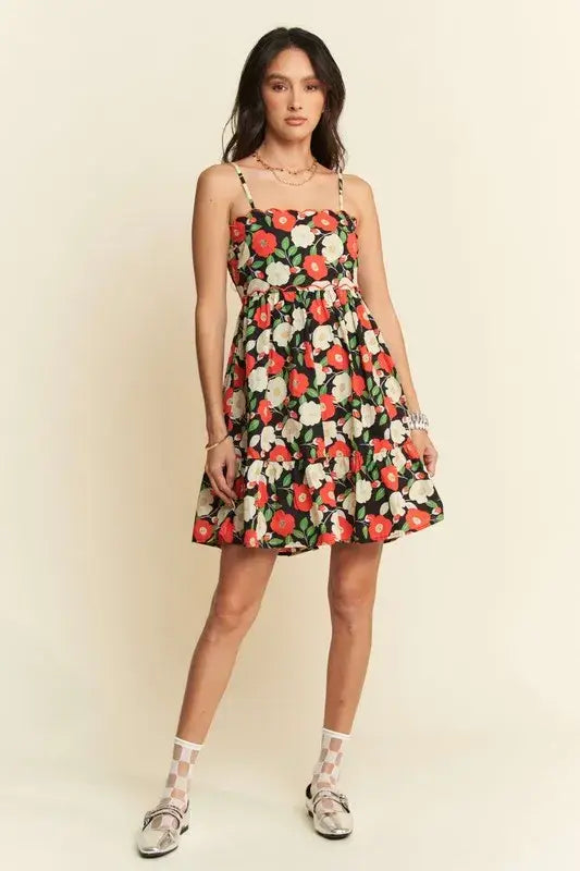 Davi & Dani Floral Scalloped Cutout Back Mini Dress - Trendsi - Flyclothing LLC