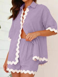 Contrast Trim Collared Neck Top and Shorts Set - Trendsi