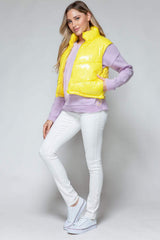 Snobbish Zip Up Turtleneck Shiny Quilted Vest - Trendsi - Flyclothing LLC