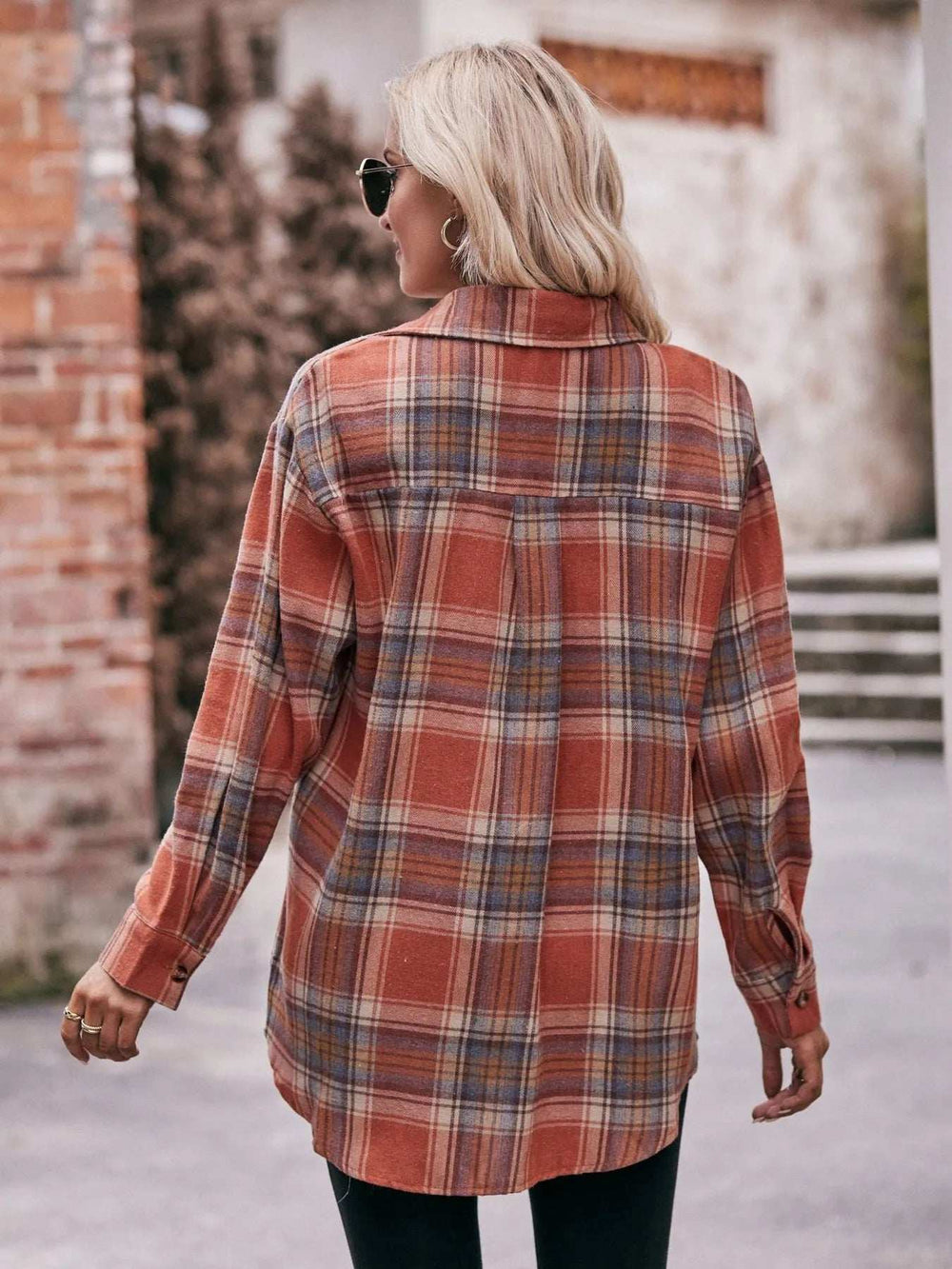 Plaid Button-Down Long Sleeve Shirt - Trendsi - Flyclothing LLC