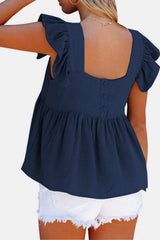 Full Size Ruffled Square Neck Cap Sleeve Blouse - Trendsi - Flyclothing LLC