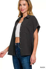 Zenana Full Size Woven Airflow Button Down Shirt Plus Size - Trendsi - Flyclothing LLC