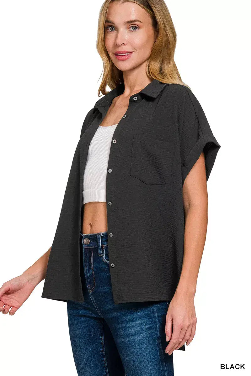 Zenana Full Size Woven Airflow Button Down Shirt Plus Size - Trendsi - Flyclothing LLC