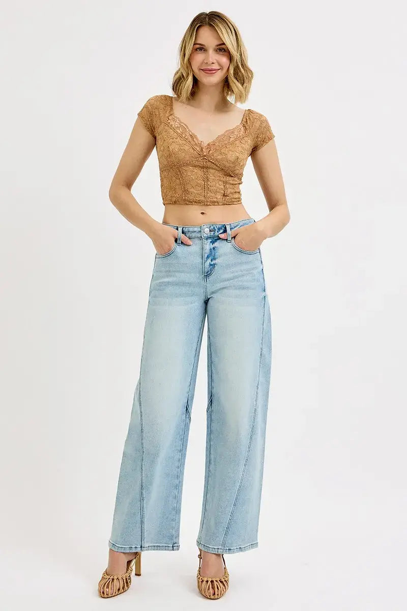 RISEN Full Size Mid Rise Fit Barrel Jeans Plus Size - Trendsi - Flyclothing LLC