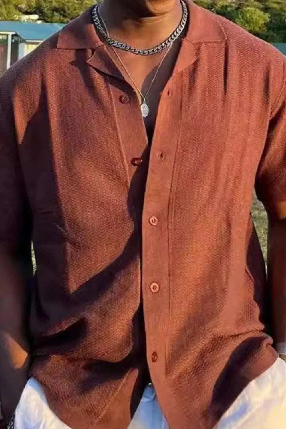 Men's Plus Size Button Down Short Sleeve Shirt - Trendsi - Flyclothing LLC