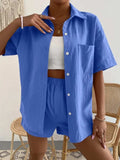 Button Up Short Sleeve Shirt and Shorts Set - Trendsi - Flyclothing LLC
