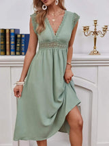 Lace Detail V-Neck Cap Sleeve Dress - Trendsi - Flyclothing LLC