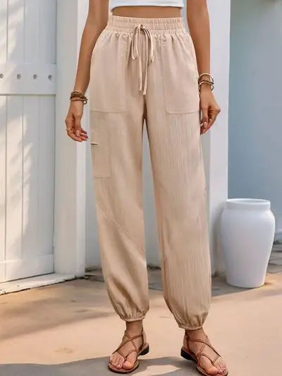 Perfee Elastic Waist Joggers with Pockets - Trendsi - Flyclothing LLC