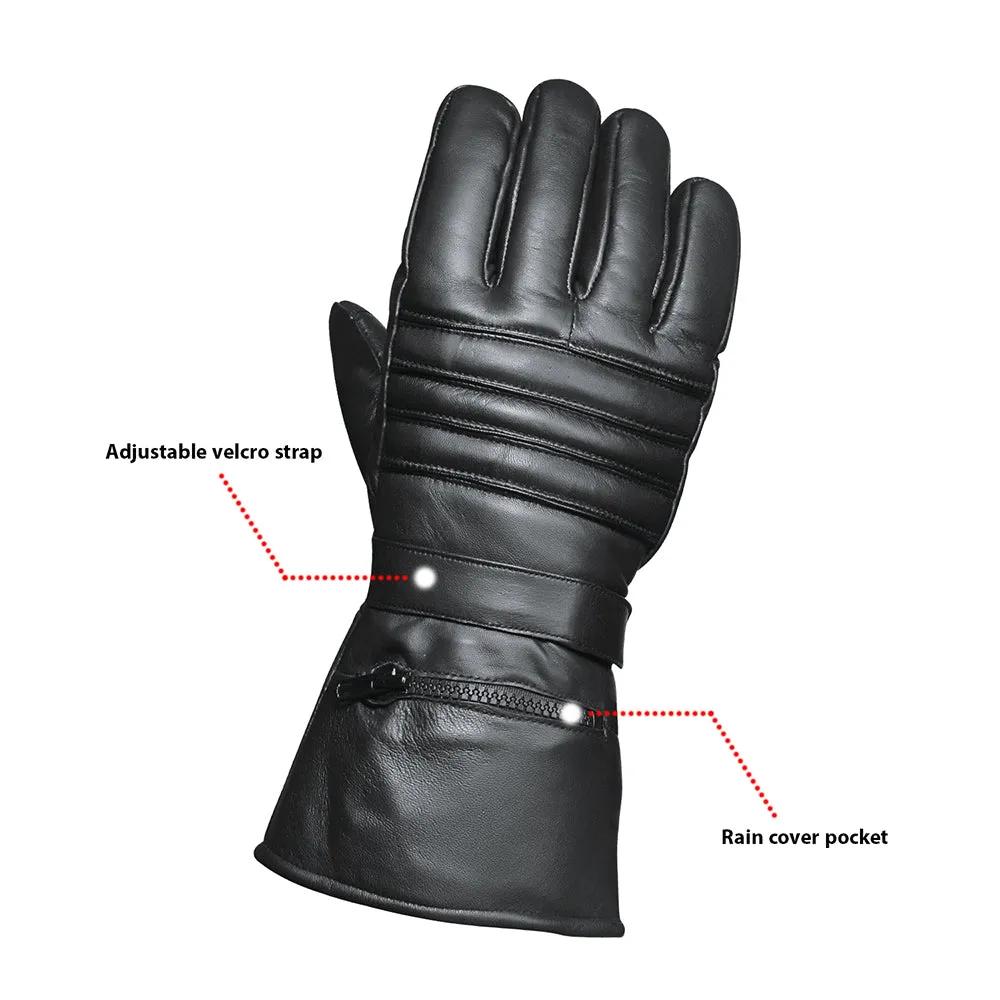 Mens Gauntlet Leather Gloves with Rain Cover - Unik Just for Bikers - Flyclothing LLC