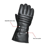 Mens Gauntlet Leather Gloves with Rain Cover - Unik Just for Bikers - Flyclothing LLC
