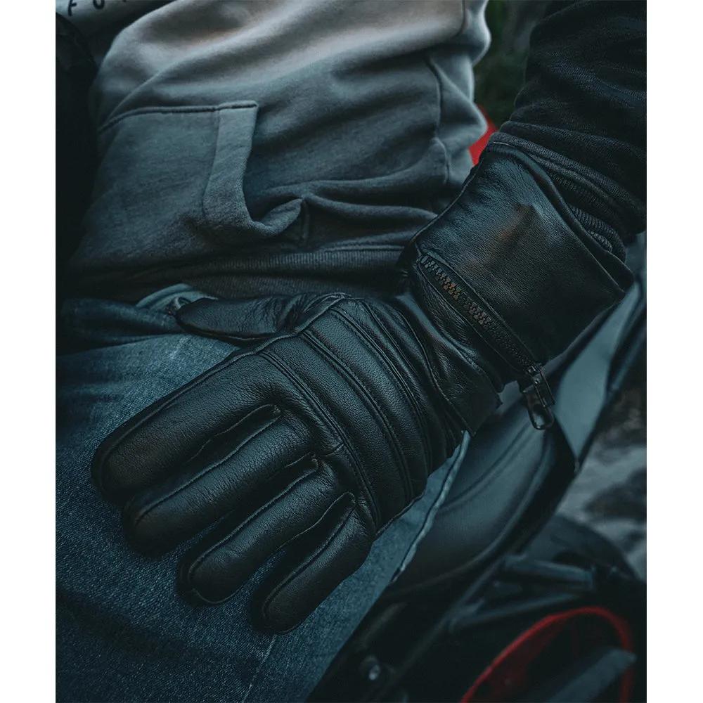 Mens Gauntlet Leather Gloves with Rain Cover - Unik Just for Bikers - Flyclothing LLC