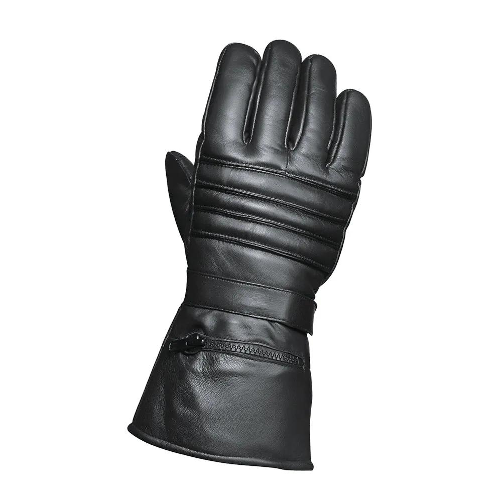 Mens Gauntlet Leather Gloves with Rain Cover - Unik Just for Bikers - Flyclothing LLC