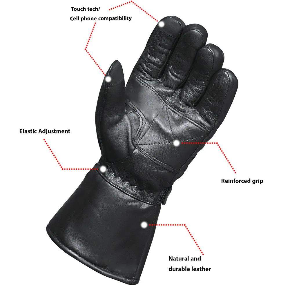 Mens Gauntlet Leather Gloves with Rain Cover - Unik Just for Bikers - Flyclothing LLC