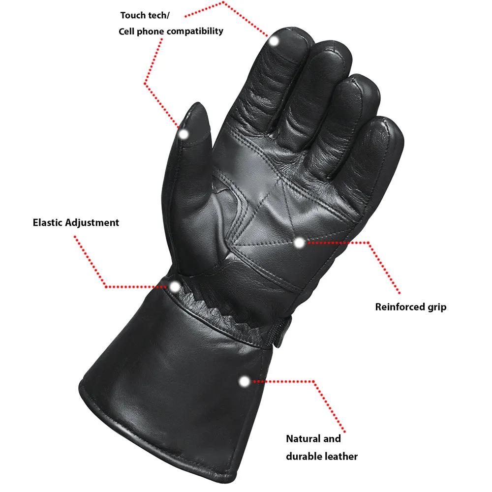 Mens Gauntlet Leather Gloves with Rain Cover - Unik Just for Bikers - Flyclothing LLC