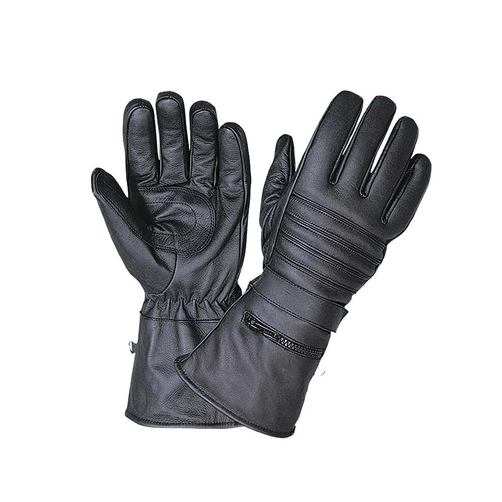 Mens Gauntlet Leather Gloves with Rain Cover - Unik Just for Bikers - Flyclothing LLC