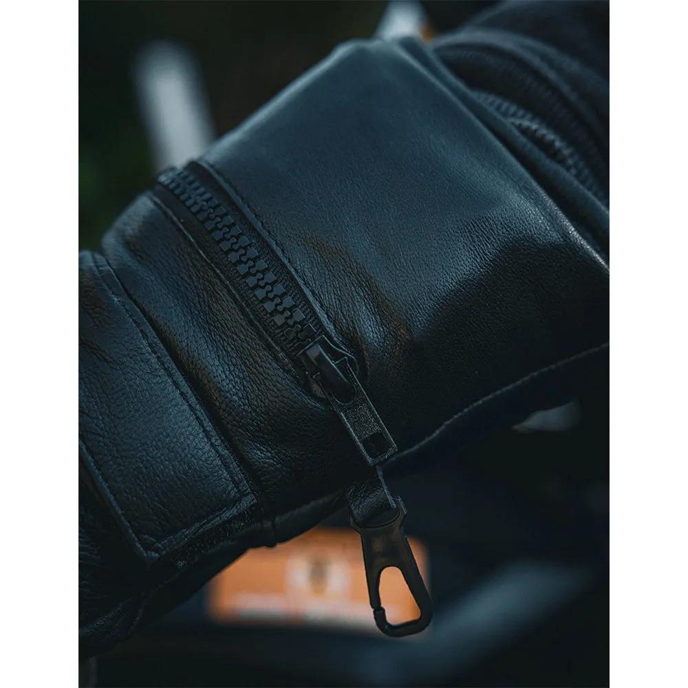 Mens Gauntlet Leather Gloves with Rain Cover - Unik Just for Bikers - Flyclothing LLC