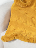 Fuzzy Hem Cable-Knit Poncho - Trendsi