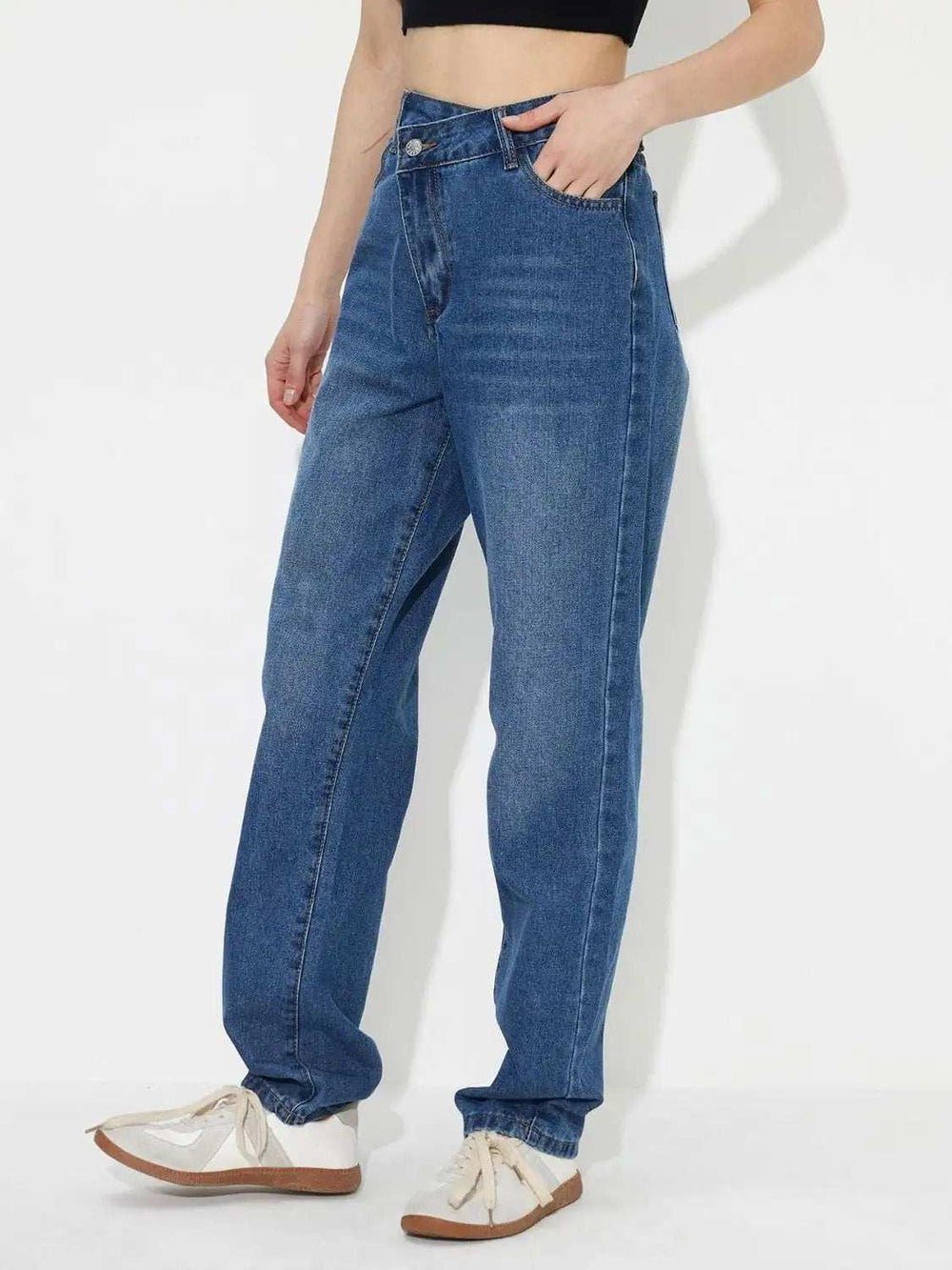 Asymmetric Waist Jeans with Pockets - Trendsi - Flyclothing LLC