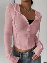 Ribbed Knit Cropped Zip-Up Outerwear - Trendsi - Flyclothing LLC