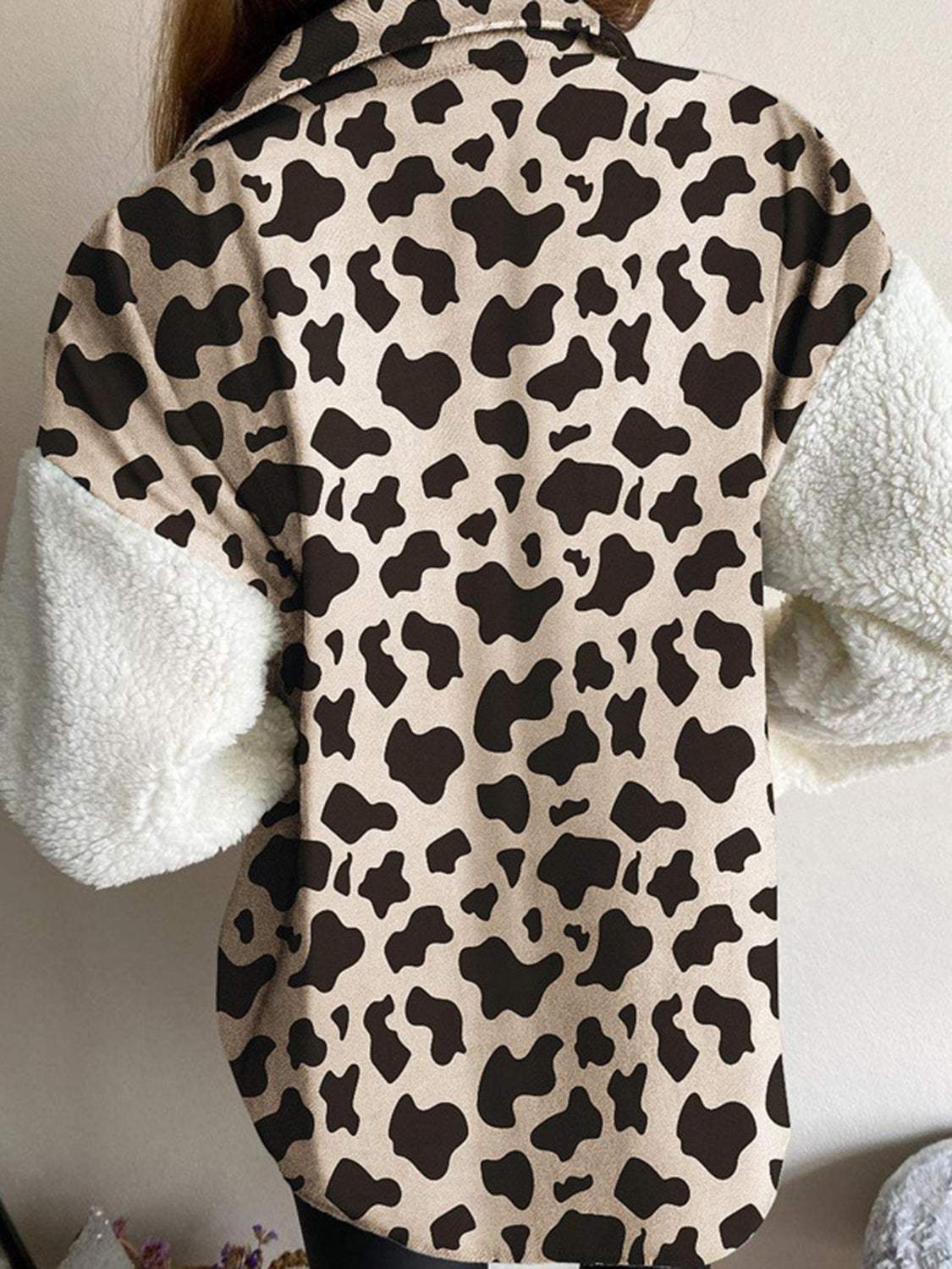 Fuzzy Button Up Long Sleeve Jacket - Trendsi - Flyclothing LLC