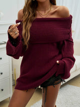 Off-Shoulder Extra-Long Sleeve Sweater - Trendsi - Flyclothing LLC