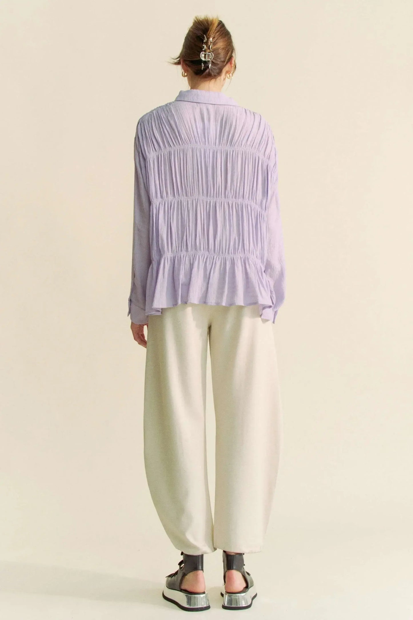 Davi & Dani Ruched All Over Button Front Shirt - Trendsi - Flyclothing LLC