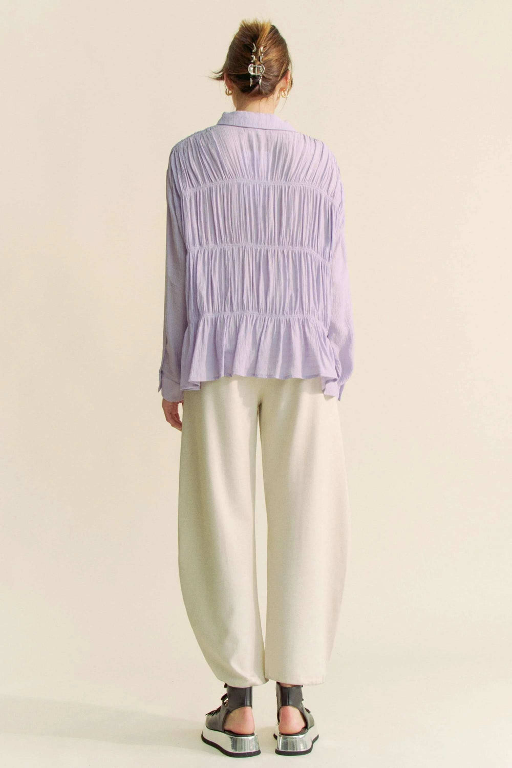 Davi & Dani Ruched All Over Button Front Shirt - Trendsi - Flyclothing LLC