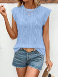 Eyelet Round Neck Cap Sleeve Top - Trendsi - Flyclothing LLC