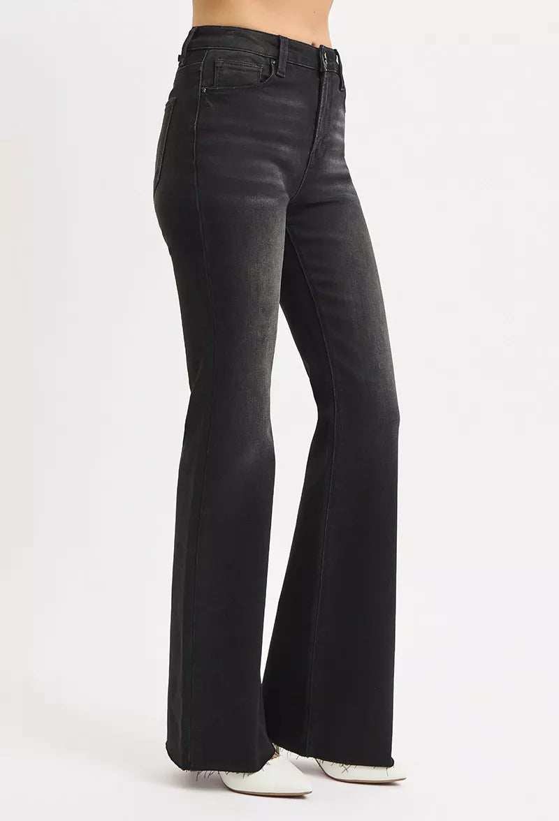 RISEN Full Size High Rise Flare Raw Cut Hem Jeans Plus Size - Trendsi - Flyclothing LLC