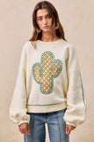 BiBi Cactus Embroidered Fleece Sweatshirt - Trendsi - Flyclothing LLC