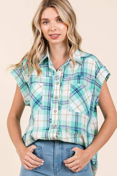 Mittoshop Mineral Wash Plaid Button Down Shirt - Trendsi - Flyclothing LLC