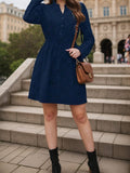 Drawstring Waist Notched Long Sleeve Dress - Trendsi