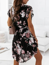 Floral Surplice Ruffled Cap Sleeve Dress - Trendsi - Flyclothing LLC